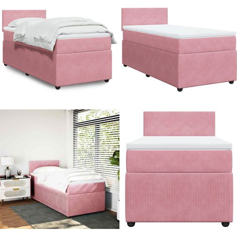 vidaXL Sommier à lattes de lit avec matelas Rose 90x190 cm Velours (1/5)