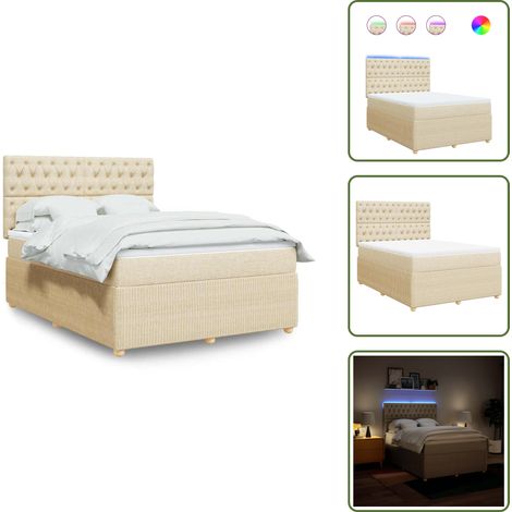 Cama con cabecero ajustable - vidaXL Cama box spring con colchón tela color crema 140x200 cm - Cama de muelles ensacados