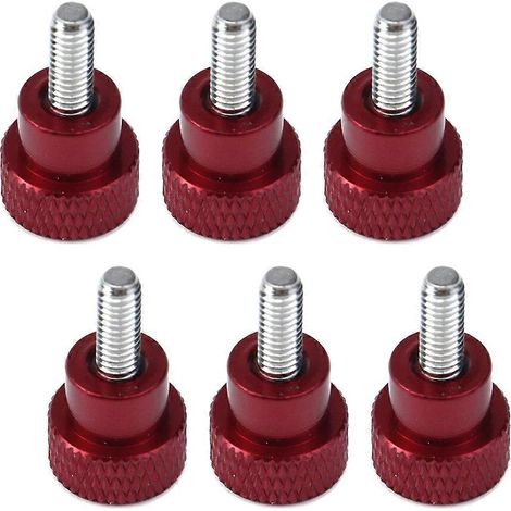 Lot de 6 vis à oreilles moletées M4x10 mm, tête haute, en alliage d'aluminium rouge, épaulement moleté et pointe plate. (1/5)
