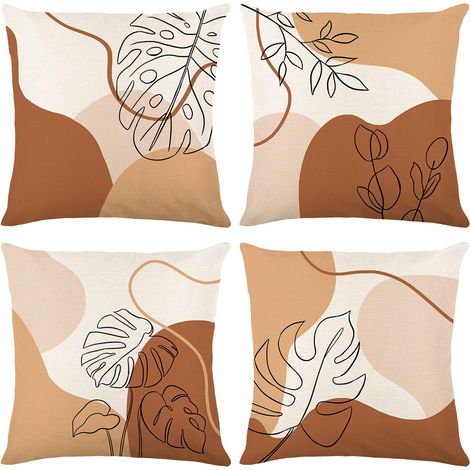 Lot de 4 housses de coussin imprimées contrastées, taies d'oreiller carrées décoratives modernes 45 x 45 cm, en lin, pour canapé, voiture ou chambre, avec fermetures éclair invisibles. (1/5)