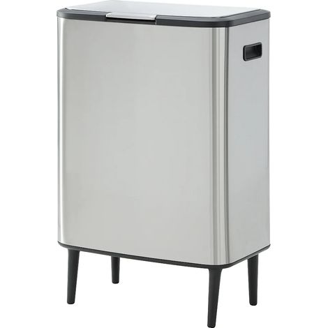 Poubelle de tri anti traces sur pieds - 60L + 5L - Inox - 2 bacs - DRAVIK (1/5)