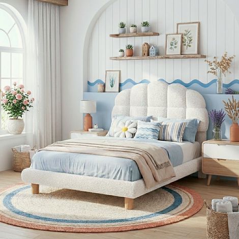 Lit Simple 90x200 cm avec Tête de Lit Réglable en Hauteur, Cadre de Lit Rembourré pour Enfant et Adulte, Sommier à Lattes Inclus - Blanc