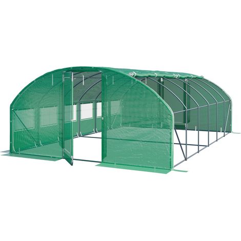 TOOLPORT Invernadero túnel Premium 4x6m con puerta abatible y lona PE 180g/m² verde transparente (1/5)