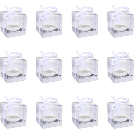 Lot de 12 boîtes à gâteaux transparentes en PVC avec ruban.-9.00X9.00X9.00CM-Silver (1/3)
