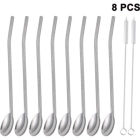 Cuillères à paille en acier inoxydable, pailles métalliques réutilisables, cuillères à paille en métal, ensemble de cuillères à cocktail, cuillères à latte macchiato (8 pièces)