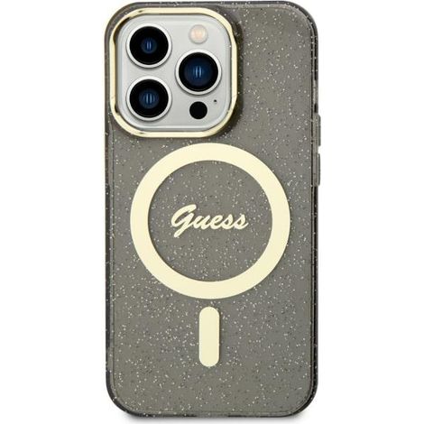 Guess GUHMN61HCMCGK iPhone 11 / Xr 6.1" nero/nera custodia rigida Glitter Gold MagSafe