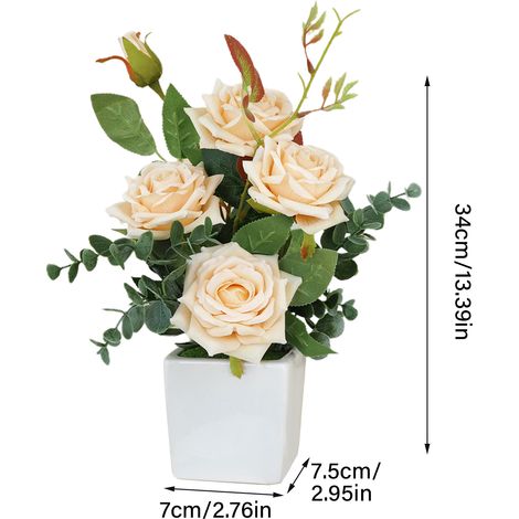 Rosier en pot, fleurs artificielles, céramique, petit bonsaï de rosier, rosier artificiel en pot (1/5)
