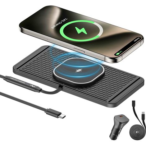 25W Wireless Magnetic Car Charger, Fast Charging Pad for Car Charger, Non-Slip Charging Pad and Extended USB-C Cable, Compatible with 17/16/15/14/13 (1/5)