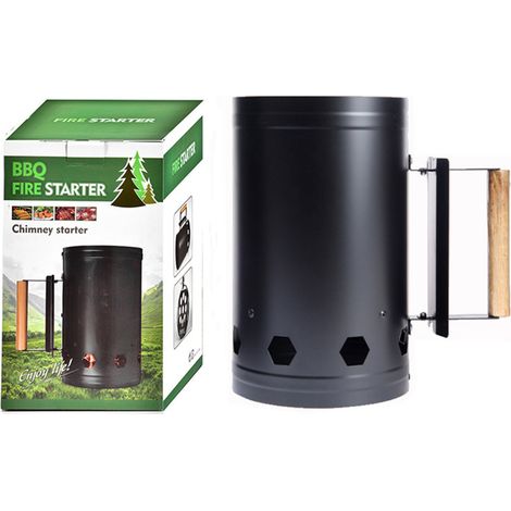 Allume-charbon cheminée en acier inoxydable résistant à la chaleur, allume-feu rapide pour barbecue et cuisson en plein air, couleur noire. (1/5)