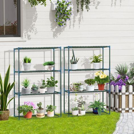 MEUBLIV Étagère à plantes 2 pièces 70x27x110 cm verte – 4 niveaux sans montage (1/5)