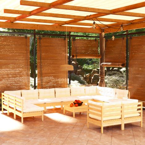Set Salotto da Giardino 13pz con Cuscini Crema in Legno di Pino vidaXL (1/5)