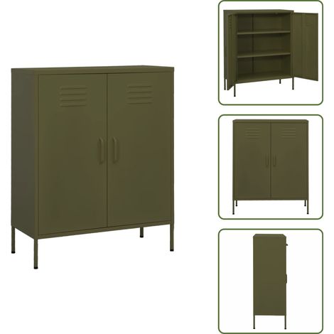 Credenza in acciaio - vidaXL Armadietto Verde Oliva 80x35x101,5 cm in Acciaio - Armadietto portaoggetti