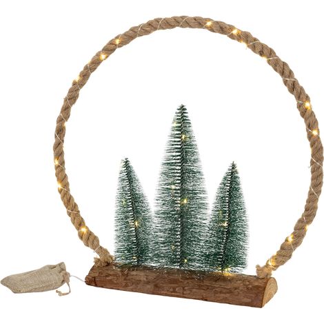 ECD Germany Círculo de Yute con Iluminación 45 LEDs Blanco Cálido 45x45x9,5 cm con 3 Abetos Saco de Yute Decoración Navideña de Cuerda Adorno Festivo con Temporizador y Funcionamiento a Pilas (1/5)