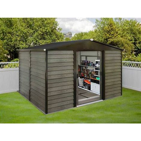 10X8ft Galvanized Metal Garden Shed Outdoor Tool Storage Shed With Base Grey (1/5)