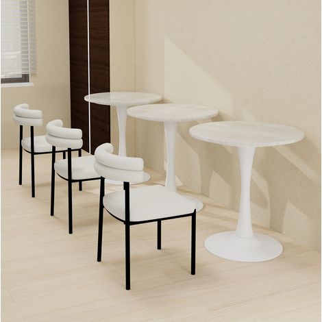 Beistelltisch rund aus Kunstmarmor für Wohnzimmer Weiß OKMYHOME (1/5)