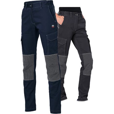 Pantalon de travail femme – Taille XL – Tissu stretch 98% coton – Inserts anti-abrasifs – Piping réfléchissant pour sécurité – Siggi