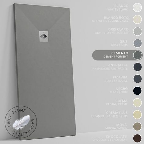 SOULHOME Piatto Doccia in Resina Alleggerita texture Ardesia -Colore Grigio Cemento - 60X60 cm Ultrapiatto Include Piletta di scarico e Griglia (1/5)