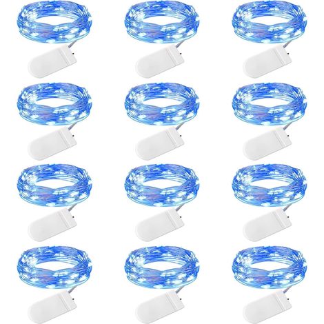 Batteriebetriebene Lichterkette, 12 LEDs, 2 Meter lang, wasserdichter Silberdraht, Glühwürmchen-, Stern- und Mondmotiv, blau (1/5)
