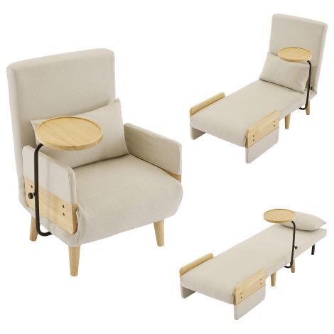 Fauteuil convertible 3 en 1 avec fonction sommeil,avec plateau en bois, fauteuil pliant rembourré, siège rembourré, fauteuil lounge, lit simple, convient pour salon, chambre, bureau, appartement