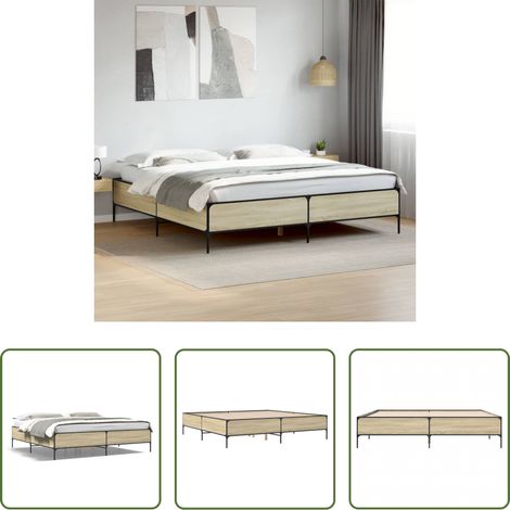vidaXL Metall - Bettgestell Sonoma-Eiche 180x200 cm Holzwerkstoff und Metall (1/5)