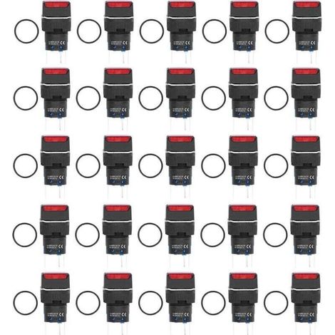 Interrupteurs À Poussoir Carrés Autobloquants Avec Éclairage 16mm 24V 5A Rouge Lot De 25 Pièces (1/4)