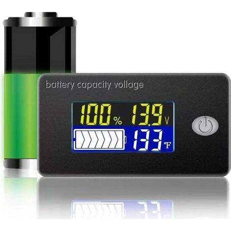 Battery Capacity Voltage Meter with Alarm and Temperature Sensor 0-179°F Temperature Monitor 0-100V Lithium and Lead-Acid Battery Gauge Meter (1/5)