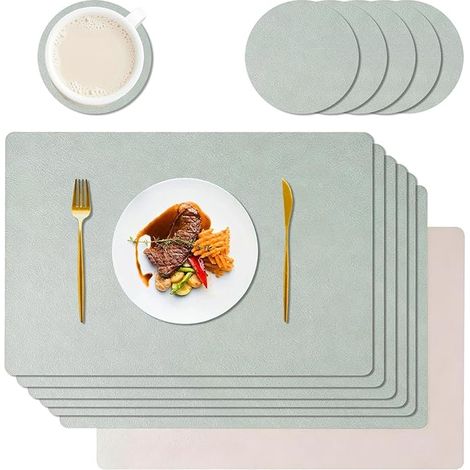 Dessous de Plat Double Face Set de Table sous-Verres Ronds Lot de Table Cuir Set de Napperon Lavable Cuisine Bureau (1/5)