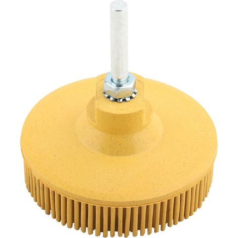 Disco de cepillo de cerdas de 3 pulgadas, cepillo de goma, muela abrasiva para pulir y eliminar rebabas y óxido (amarillo) (1/4)
