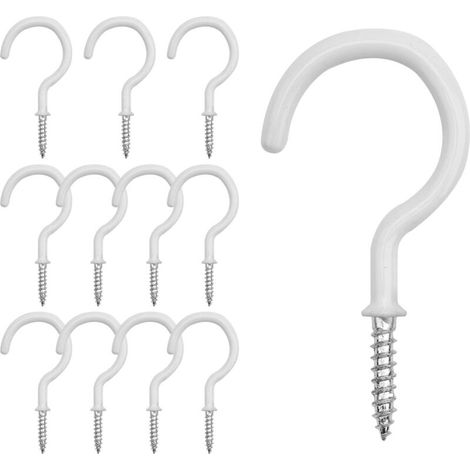 KINGLAK Set di 12 ganci a vite da soffitto, 5,2 cm, bianchi, per appendere oggetti a pareti, soffitti, vasi da fiori e ombrelloni (1/4)