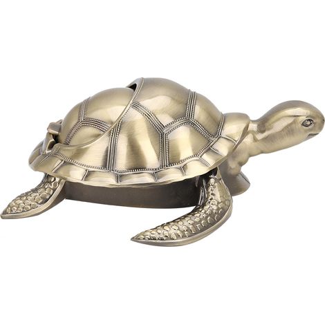 Cendrier en métal avec couvercle, ornement de bureau rétro en métal, ornement de bureau coupe-vent, forme de tortue marine (bronze) (1/5)