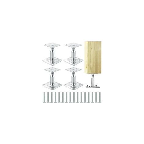 Lot de 4 supports de poteau réglables en hauteur, à visser, galvanisés, à passivation à couche épaisse, supports de poteau galvanisés de 100-150 mm avec 16 vis