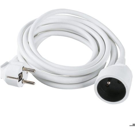 Câble électrique domestique Dhome H05 VV-F - 3G 1,5 mm² - 2P+T - 16 A - Longueur 10 m - Blanc - Enfichable (1/2)