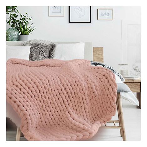 The Home Deco Factory – Plaid épais 120x150 cm – Grosse maille chunky – Rose – Effet cosy pour canapé et lit