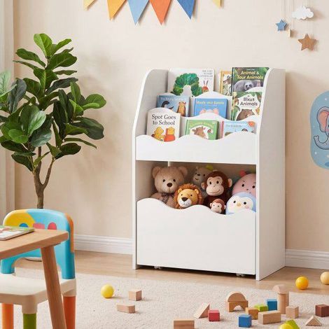 Kids Bookshelf with Rolling Storage Drawer - White (1/5)