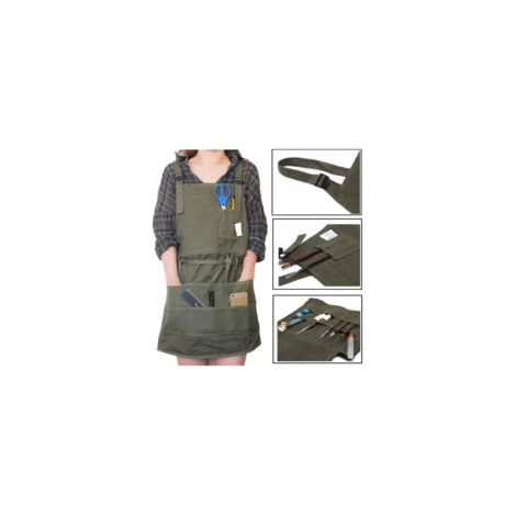 Professionelle Canvas-Schürze mit Taschen für Damen und Herren, Armeegrün, verstellbar (71 × 95 cm) - Crezuo