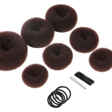 Set per realizzare chignon a ciambella da 32 pezzi - 7 corone per capelli (1 oversize, 2 oversize, 2 medie, 2 oversize), 5 elastici, 20 corone per capelli, marrone scuro (1/5)