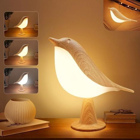 Lampada da scrivania 2 in 1, lampada da tavolo wireless a forma di uccello con controllo della temperatura a 3 colori e sensore touch - Luce notturna ricaricabile con batteria per cameretta, camera da (1/4)