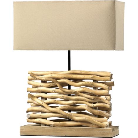 lampada da tavolo "marica" legno e tessuto, e27 (1/4)