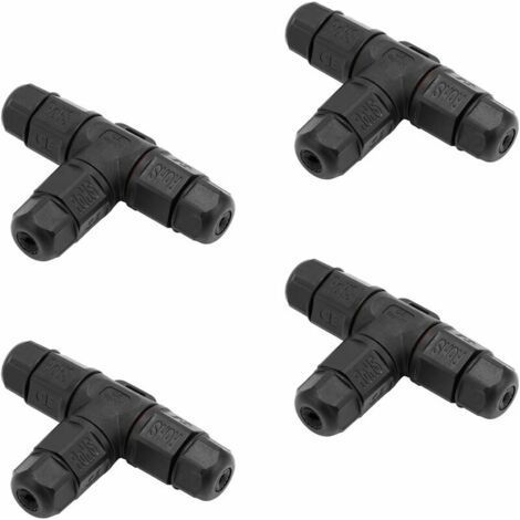 Lot de 4 boîtes de jonction étanches IP68 Type T pour connexion de câbles exposés à l’humidité en extérieur - Connecteurs de câble à 3 pôles, Ø 5 mm - 10 mm (1/5)