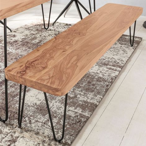 Banc 160x40x45 cm en acacia massif et pieds en acier - SURATE (1/3)