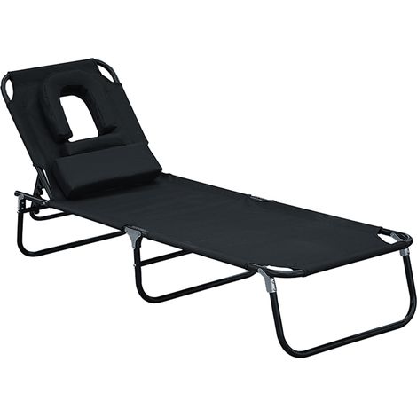 Lettino prendisole pieghevole, lettino da giardino con poggiatesta, sedia reclinabile con schienale regolabile in 4 posizioni, lettino da campeggio con foro per il viso, sedia da giardino - portata ma