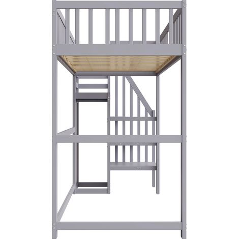 Letto a soppalco 90x200 cm grigio in legno con scala e ripiano contenitore (1/5)