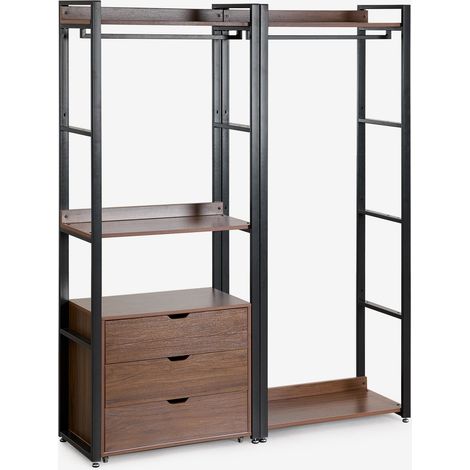 SKLUM Offenes modulares Schrankset aus 2 Teilen mit Kleiderstange und Schubladen aus Stahl und Holz Ariaster Schwarz                                  