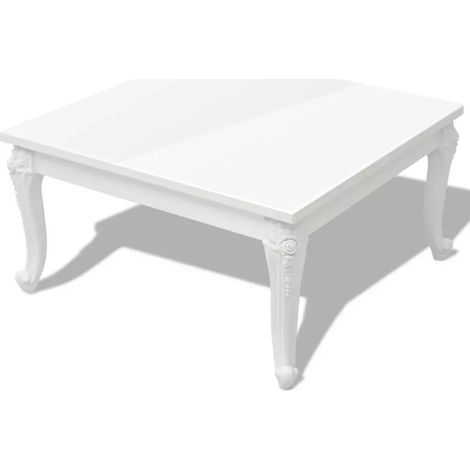 Table basse carrée bois blanc brillant Mento 80cm (1/5)