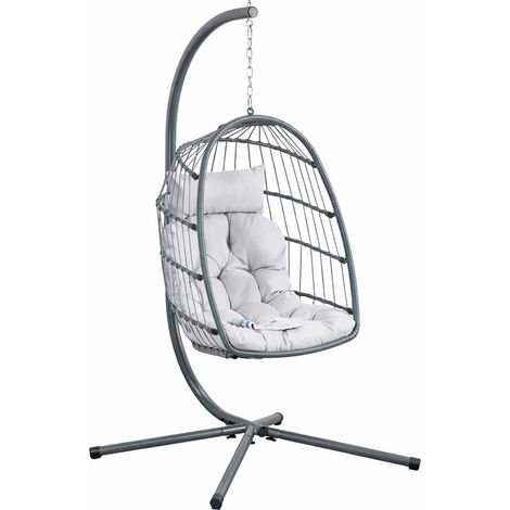 Poltrona Da Giardino Sospesa Con Cuscino Sedia Amaca Con Struttura In Metallo Pieghevole Portata 130 Kg Per Terrazzo Balcone Veranda Patio Design Moderno 105 x 105 x 198 Cm Grigio (1/5)