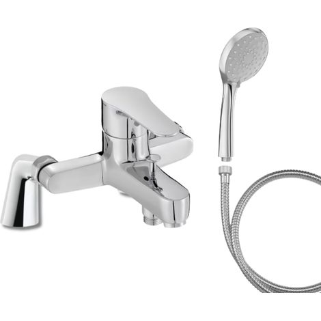 Mitigeur baignoire JACOB DELAFON July + pommeau de douche Awaken + flexible de douche métal + colonnettes (1/4)