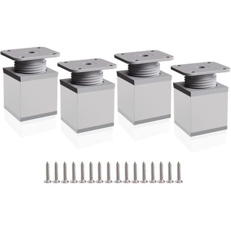 QORVA-Pieds de meuble réglables, 4 pieds d'armoire 50 mm Hauteur réglable 0-20 mm Pieds de table en aluminium pour bureaux, canapés et meubles de bricolage (1/5)