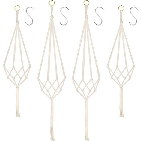 4PC Macramé Pot Suspendu, Support Pots Suspendu pour Fleur, Macramé Suspension Plante Macramé Corde de Coton Pot Suspendu Plante Porte Décoration du Jardin Intérieur ave 4Crochets Suspendu (1/5)