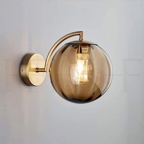 Ineasicer LED Wall Light, Colored Glass Globe, Gold Wall Sconce, Full Metal Bracket, Simple Indoor Wall Light for Bedroom, Living Room, Hallway, Restaurant (Color: Amber Glass) (1/5)