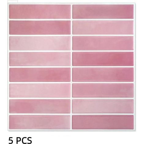 5er Set rosa vertikale 3D-Selbstklebefolien 25.4×25.4cm, wasserdicht und stoßfest, Wanddekoration für Wohnzimmer, Schlafzimmer und Flur (1/5)